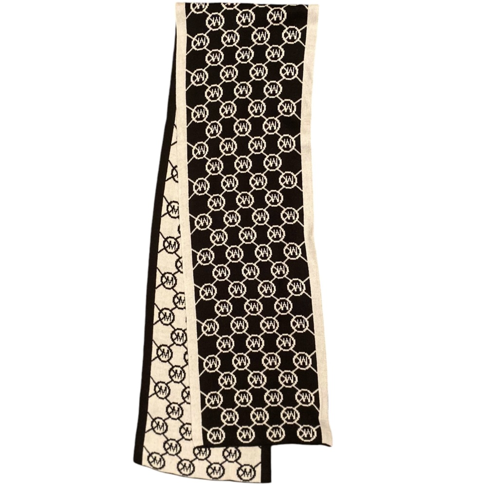 Authentic Michael Kors Set Logo Women's 2 Color Scarf Black White and hat - Picture 3 of 7
